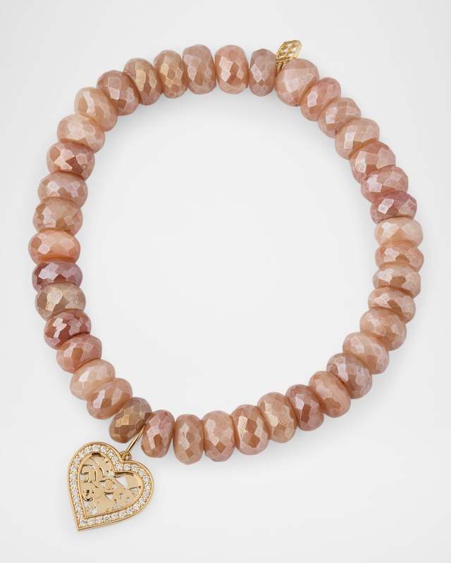 Icon Wallpaper Diamond Heart Charm on Mystic Brown Moonstone Bead Bracelet